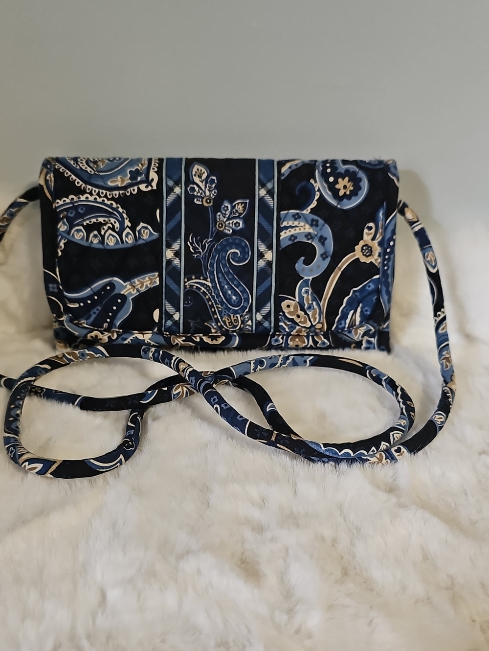 Vera Bradley Navy and Cream Paisley Quilted Crossbody
